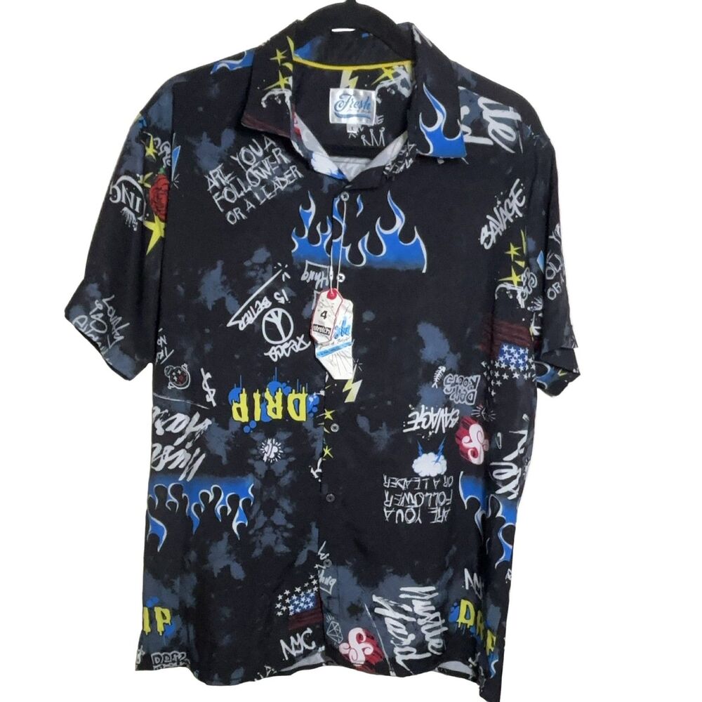 Fresh Prints of Bel Air Graffiti Print Button Up Shirt Men's L Multicolor